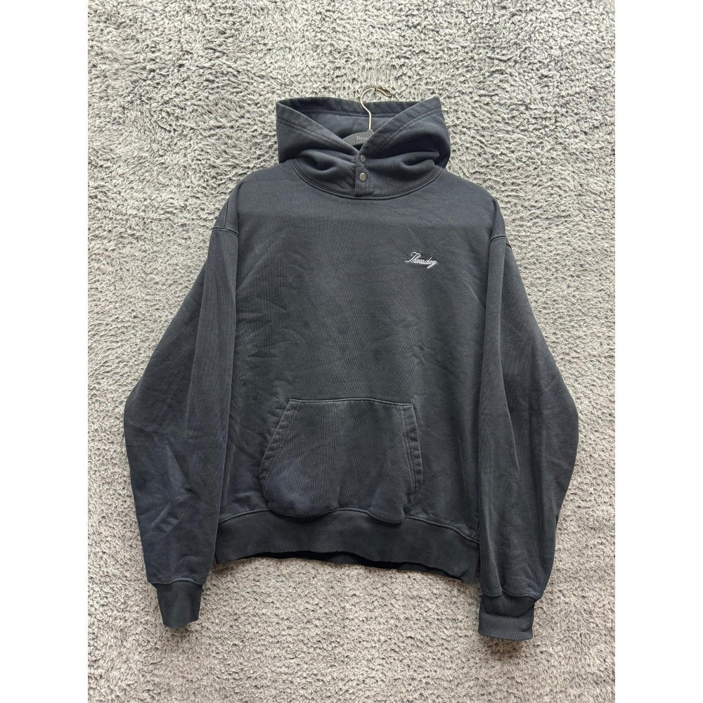Every Other Thursday Embroidered Double Snap Pullover Hoodie Black Mens Size M